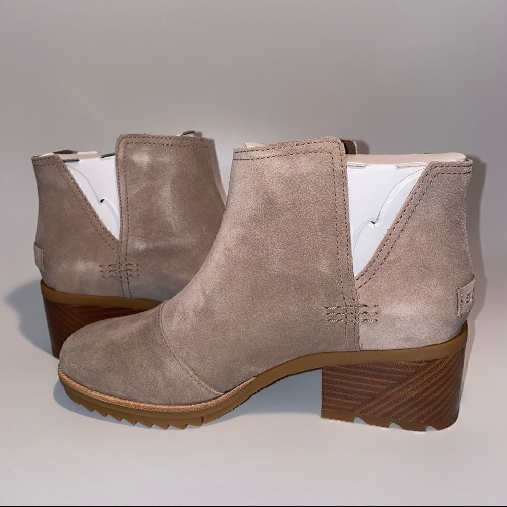 Sorel Cate Cut Out Ankle Boots Block Heel Suede - Picture 3 of 5